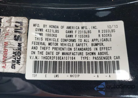 2014 Honda Accord Sport from USA, damaged, VIN 1HGCR2F59EA107164